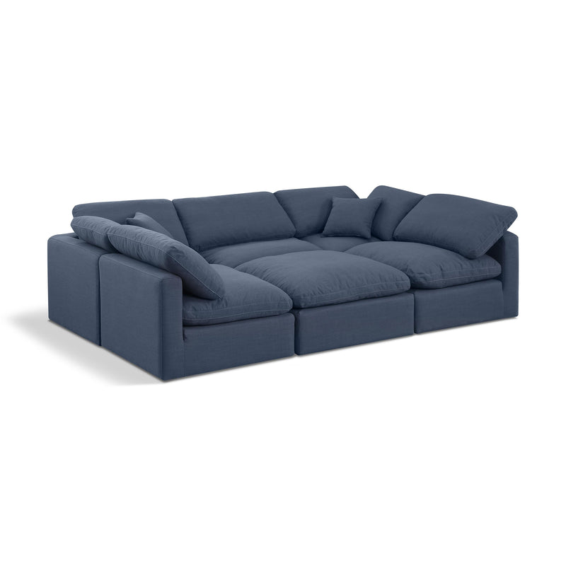 Meridian Indulge Navy Linen Textured Fabric Modular Sectional IMAGE 1