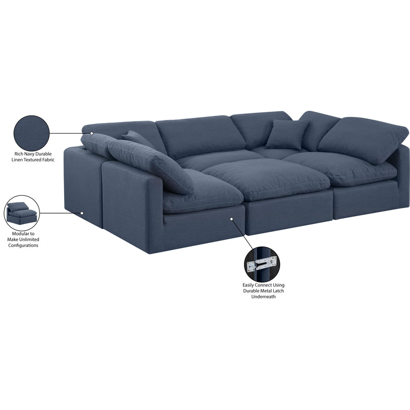 Meridian Indulge Navy Linen Textured Fabric Modular Sectional IMAGE 8