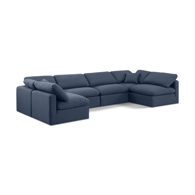 Meridian Indulge Navy Linen Textured Fabric Modular Sectional IMAGE 1