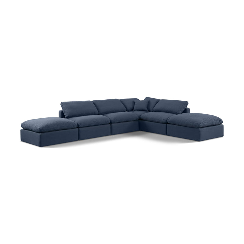 Meridian Indulge Navy Linen Textured Fabric Modular Sectional IMAGE 1