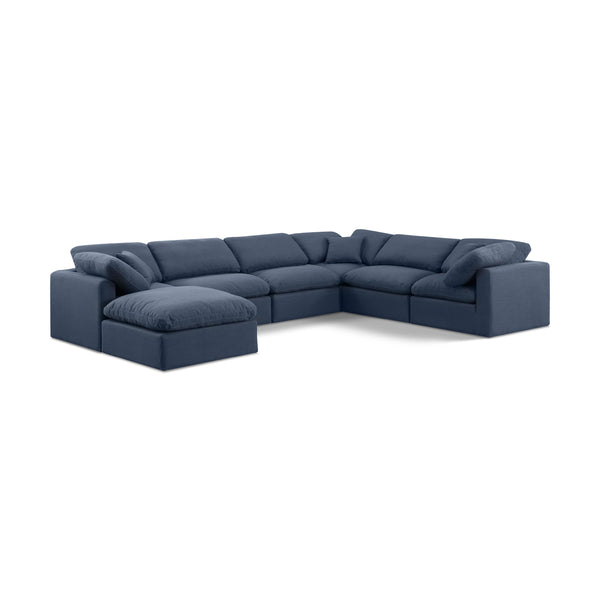Meridian Indulge Navy Linen Textured Fabric Modular Sectional IMAGE 1