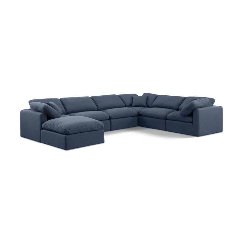 Meridian Indulge Navy Linen Textured Fabric Modular Sectional IMAGE 1
