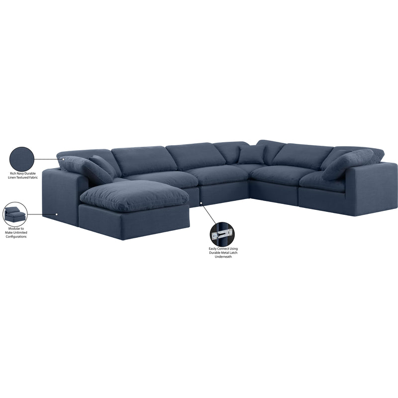 Meridian Indulge Navy Linen Textured Fabric Modular Sectional IMAGE 9