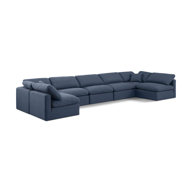 Meridian Indulge Navy Linen Textured Fabric Modular Sectional IMAGE 1