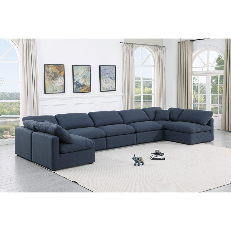 Meridian Indulge Navy Linen Textured Fabric Modular Sectional IMAGE 2
