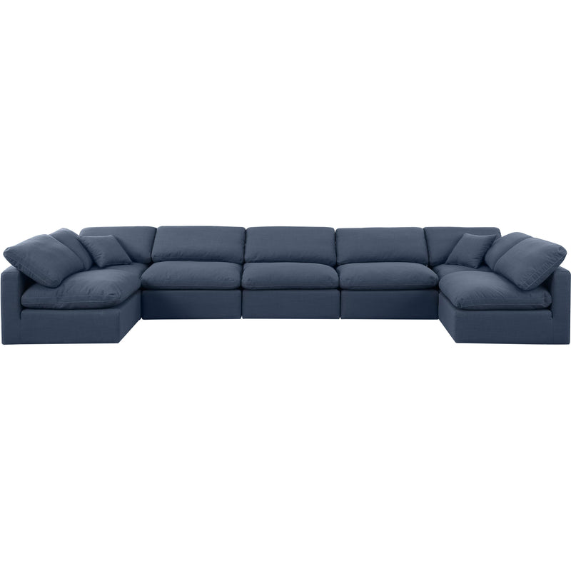 Meridian Indulge Navy Linen Textured Fabric Modular Sectional IMAGE 4