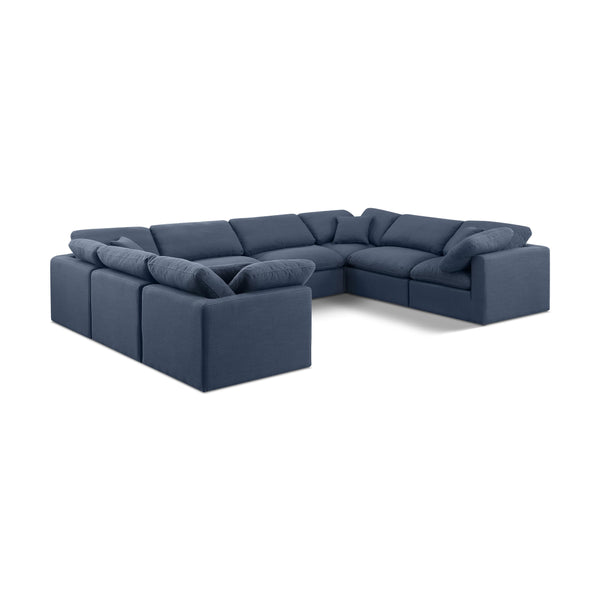 Meridian Indulge Navy Linen Textured Fabric Modular Sectional IMAGE 1