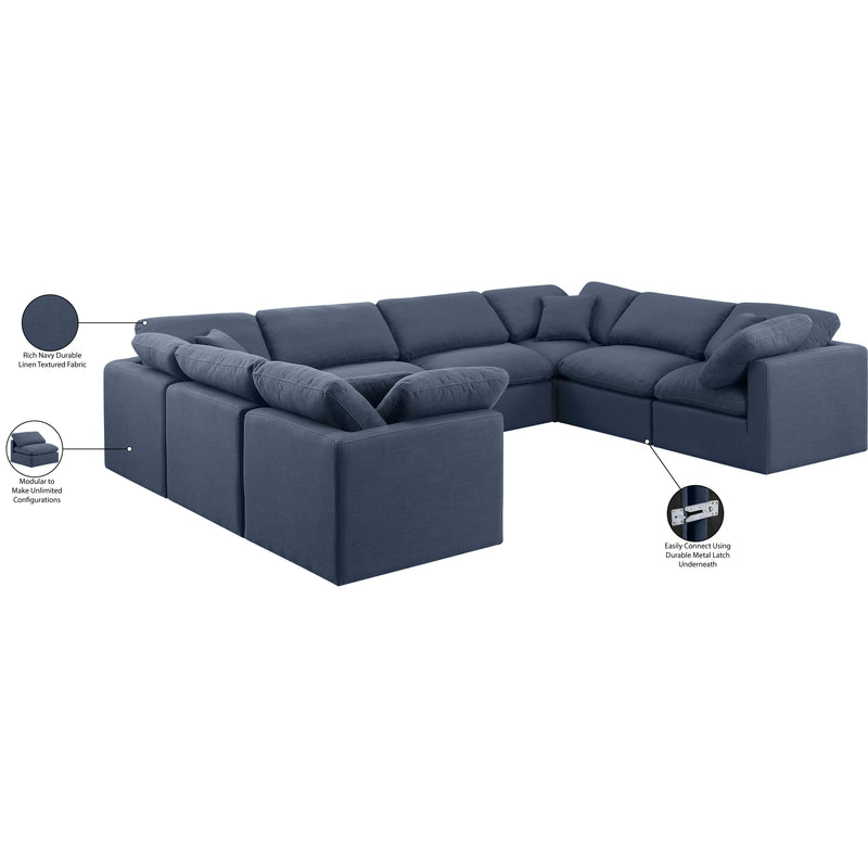 Meridian Indulge Navy Linen Textured Fabric Modular Sectional IMAGE 9