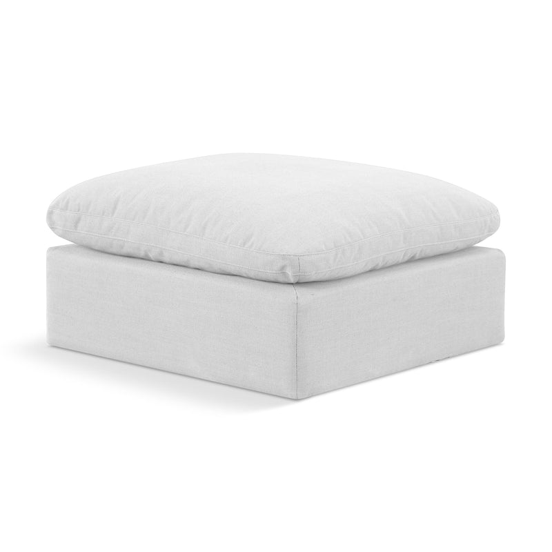 Meridian Indulge White Linen Textured Fabric Ottoman IMAGE 1