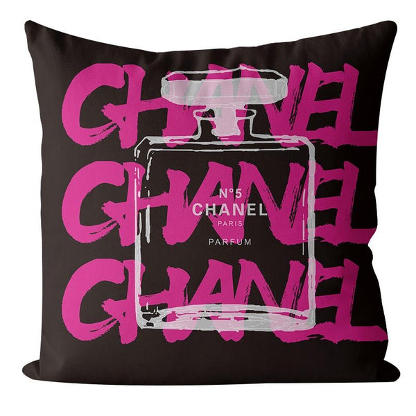 CHANEL PERFUME 20x20 PILLOW COVER -BLACK & PINK