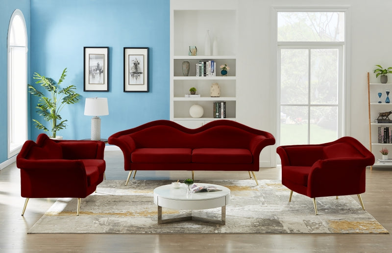Meridian Lips Red Velvet Loveseat