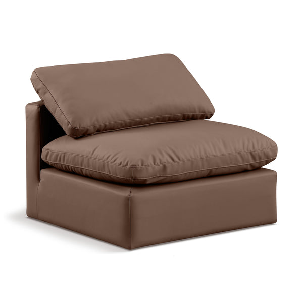 Meridian Indulge Brown Vegan Leather Armless Chair IMAGE 1