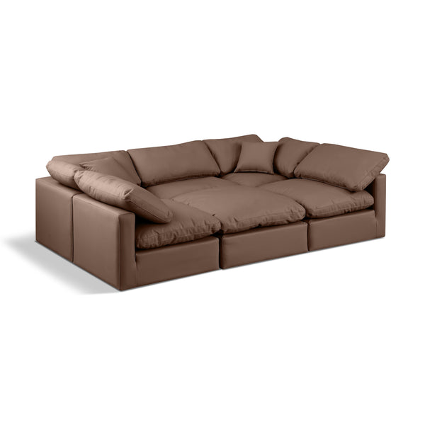 Meridian Indulge Brown Vegan Leather Modular Sectional IMAGE 1
