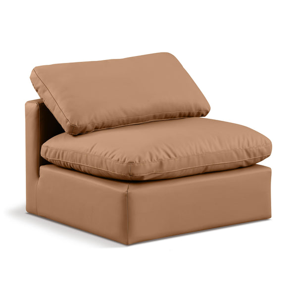 Meridian Indulge Cognac Vegan Leather Armless Chair IMAGE 1
