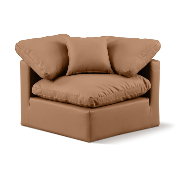 Meridian Indulge Cognac Vegan Leather Corner Chair IMAGE 1
