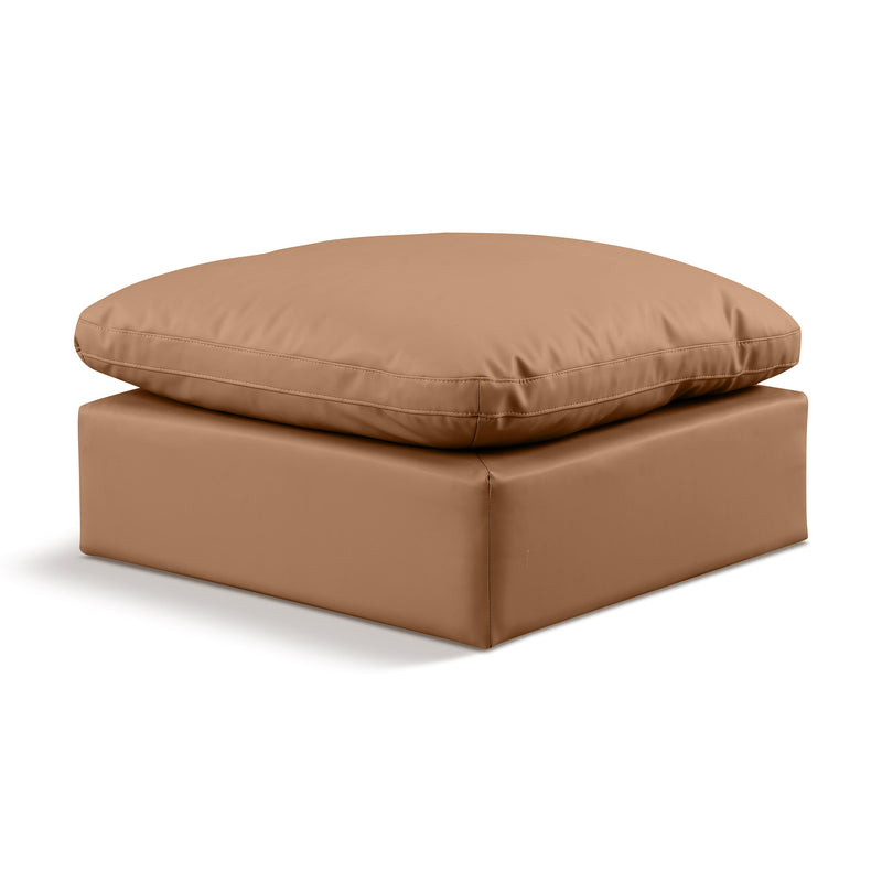 Meridian Indulge Cognac Vegan Leather Ottoman IMAGE 1