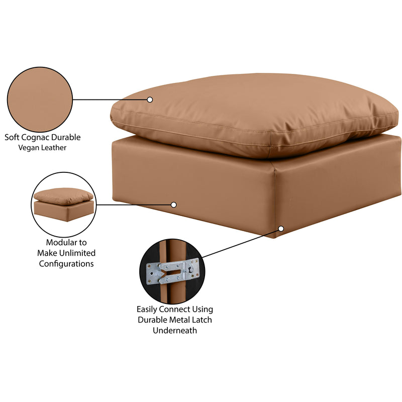Meridian Indulge Cognac Vegan Leather Ottoman IMAGE 4