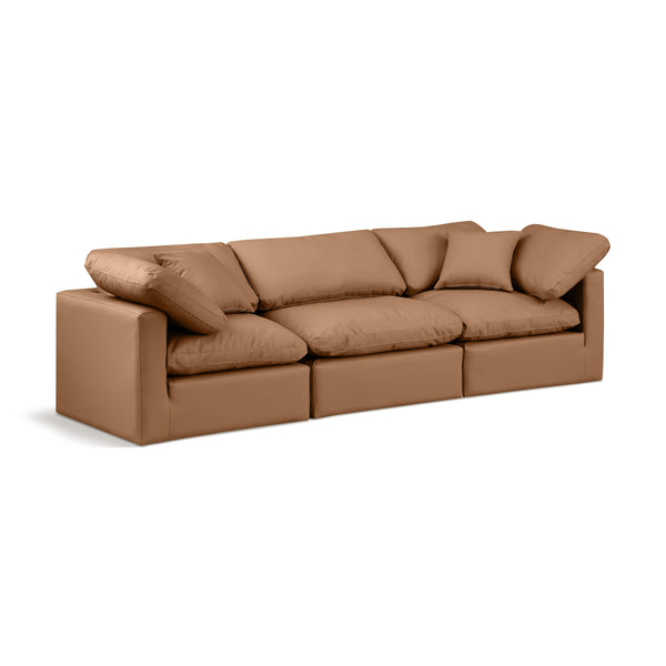 Meridian Indulge Cognac Vegan Leather Modular Sofa IMAGE 1