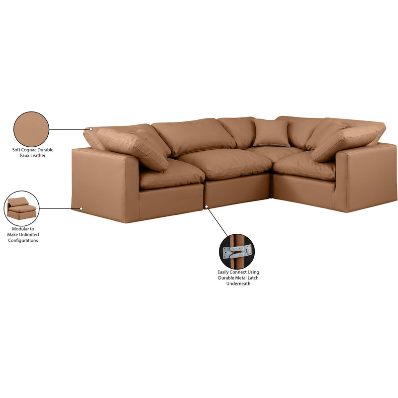 Meridian Indulge Cognac Vegan Leather Modular Sectional IMAGE 9