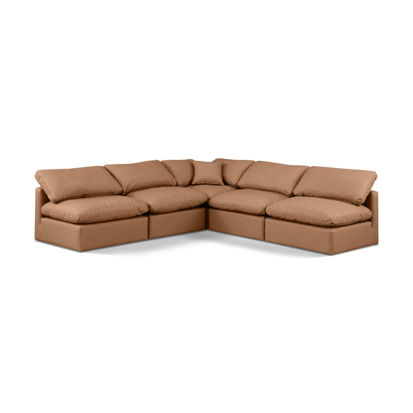 Meridian Indulge Cognac Vegan Leather Modular Sectional IMAGE 1