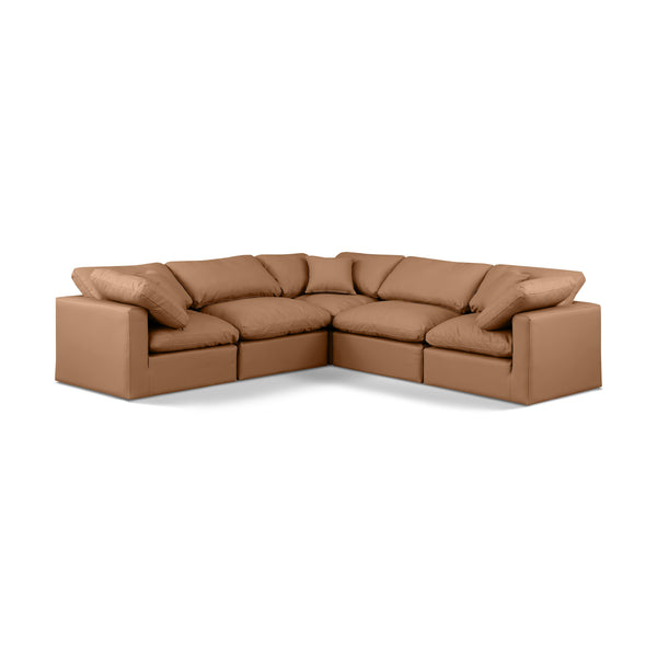 Meridian Indulge Cognac Vegan Leather Modular Sectional IMAGE 1