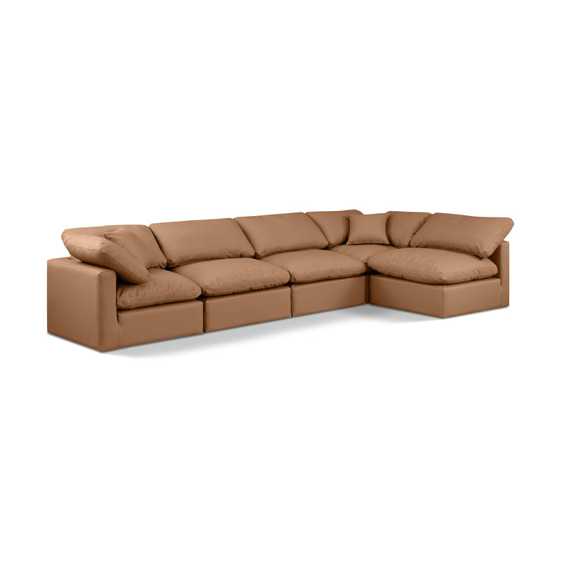 Meridian Indulge Cognac Vegan Leather Modular Sectional IMAGE 1