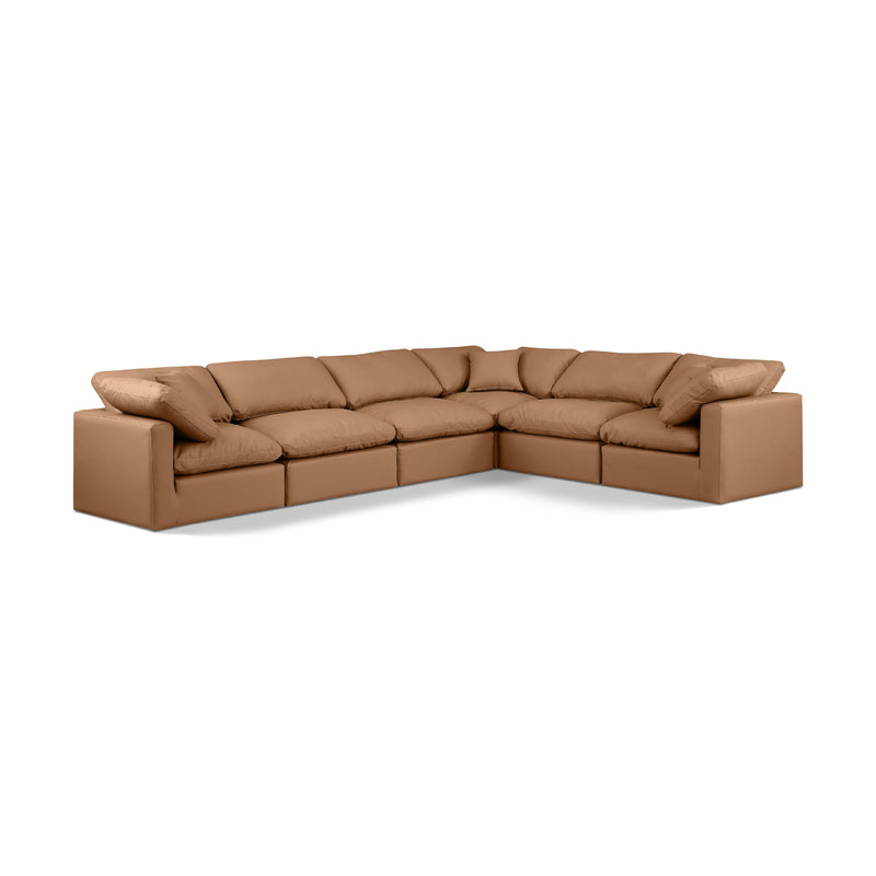 Meridian Indulge Cognac Vegan Leather Modular Sectional IMAGE 1