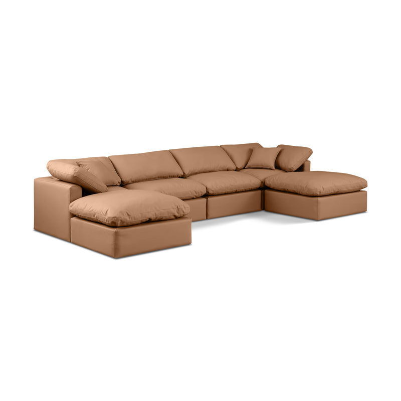 Meridian Indulge Cognac Vegan Leather Modular Sectional IMAGE 1