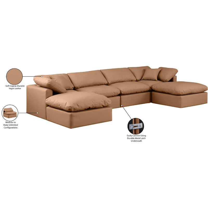 Meridian Indulge Cognac Vegan Leather Modular Sectional IMAGE 7