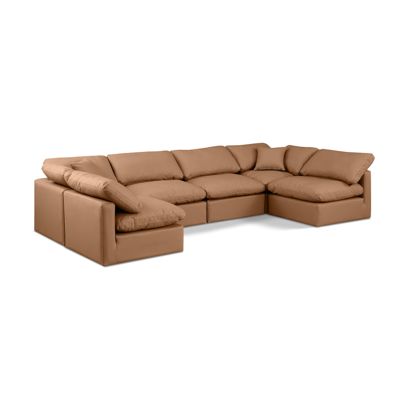 Meridian Indulge Cognac Vegan Leather Modular Sectional IMAGE 1