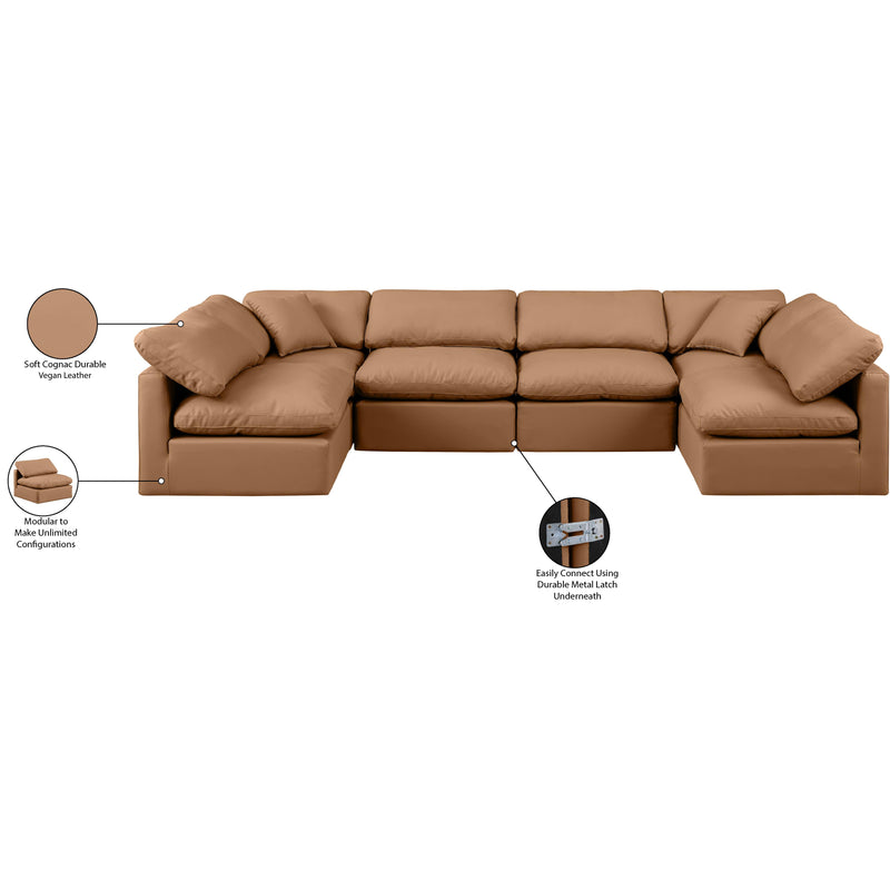 Meridian Indulge Cognac Vegan Leather Modular Sectional IMAGE 8