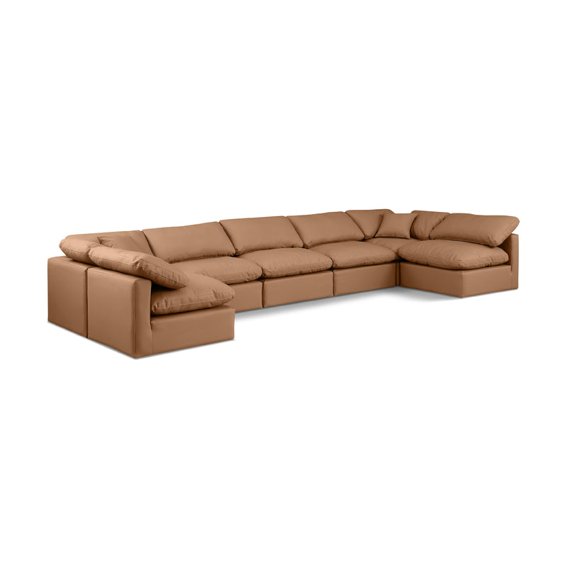 Meridian Indulge Cognac Vegan Leather Modular Sectional IMAGE 1