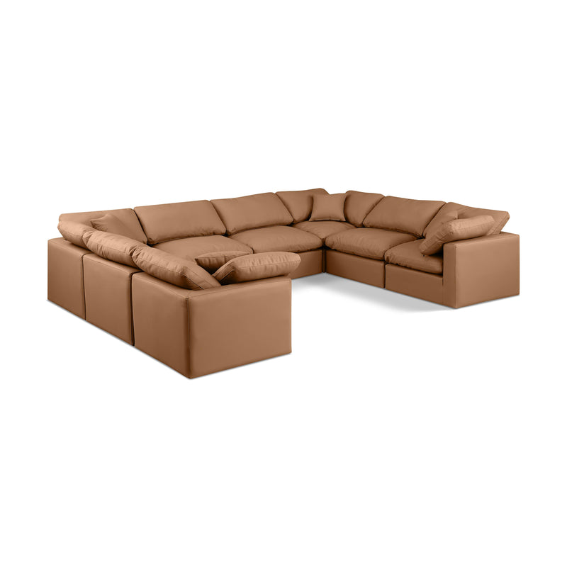 Meridian Indulge Cognac Vegan Leather Modular Sectional IMAGE 1