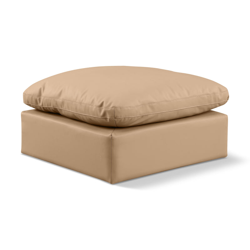 Meridian Indulge Tan Vegan Leather Ottoman IMAGE 1