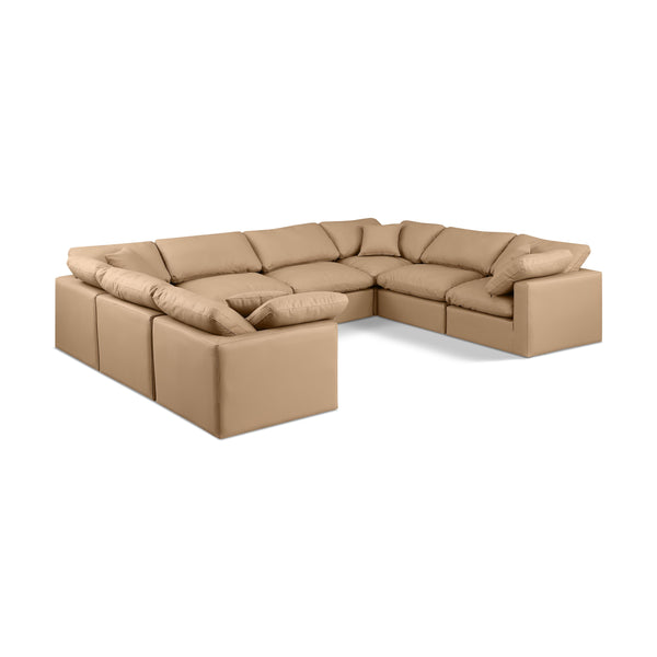 Meridian Indulge Tan Vegan Leather Modular Sectional IMAGE 1