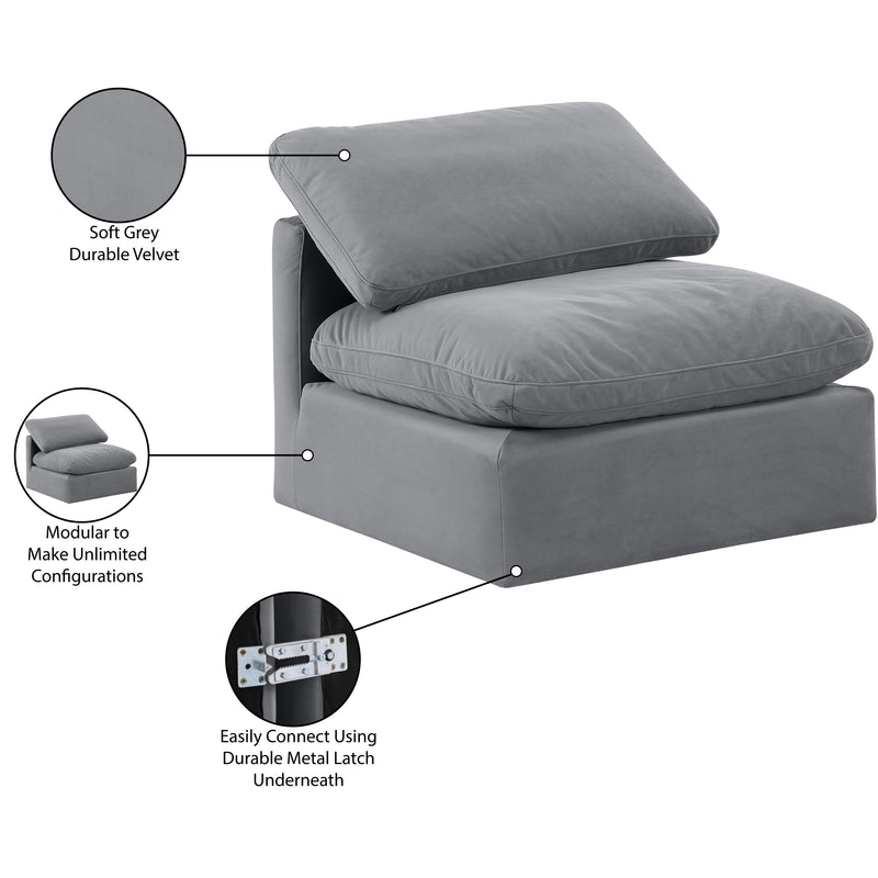 Meridian Indulge Grey Velvet Armless Chair IMAGE 8