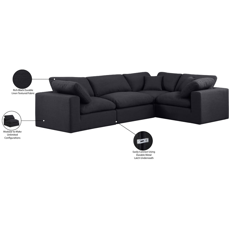 Meridian Comfy Black Linen Textured Fabric Modular Sectional IMAGE 10
