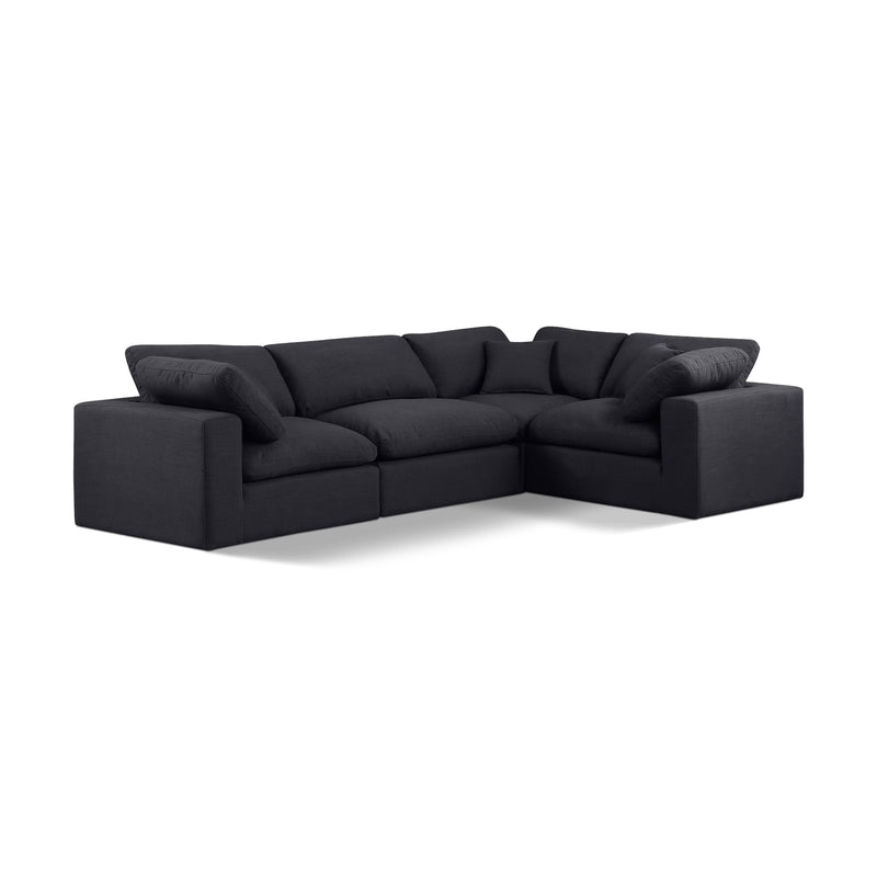 Meridian Comfy Black Linen Textured Fabric Modular Sectional IMAGE 1