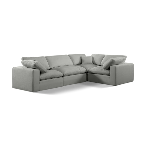 Meridian Comfy Grey Linen Textured Fabric Modular Sectional IMAGE 1