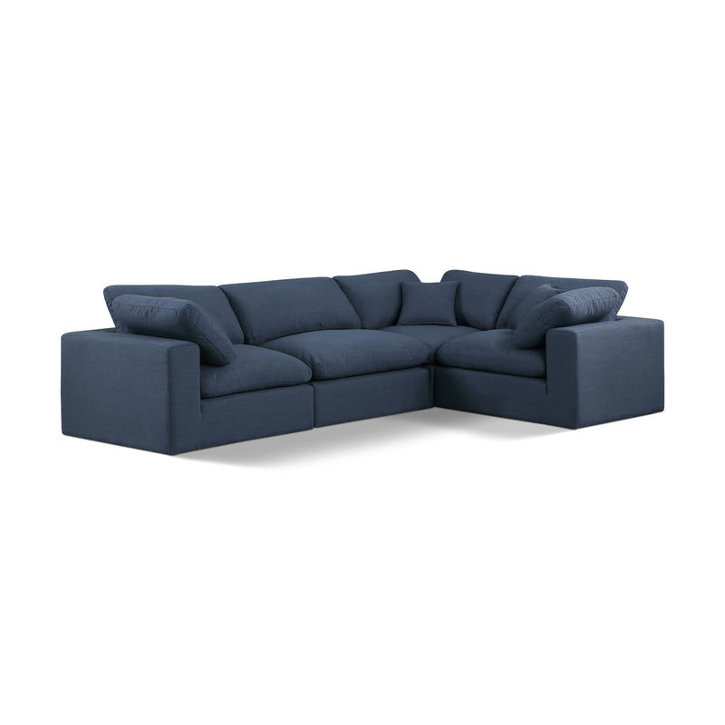 Meridian Comfy Navy Linen Textured Fabric Modular Sectional IMAGE 1