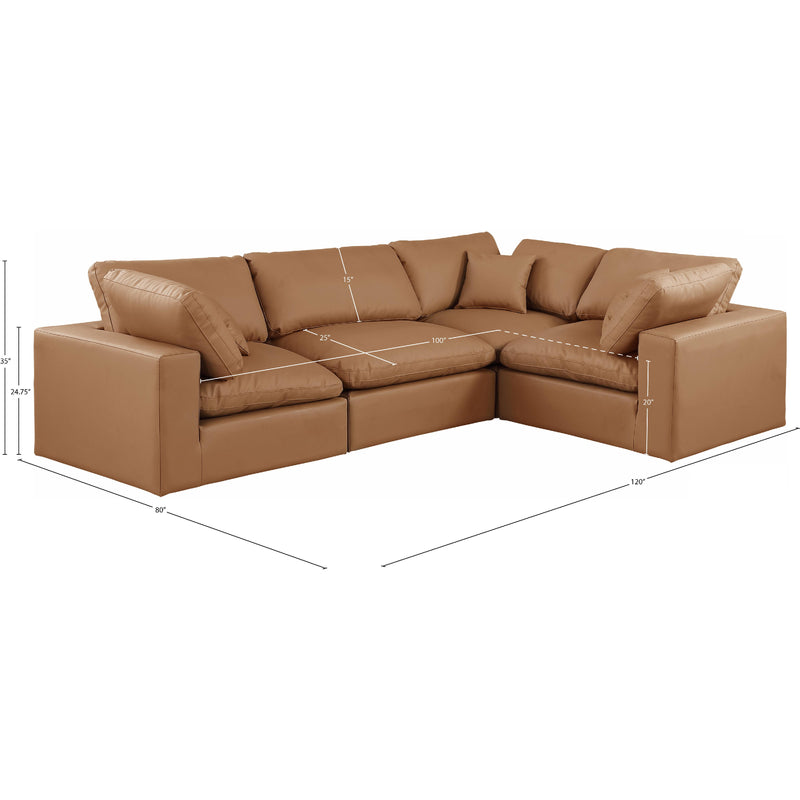 Meridian Comfy Cognac Vegan Leather Modular Sectional IMAGE 11