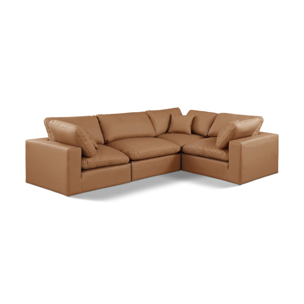 Meridian Comfy Cognac Vegan Leather Modular Sectional IMAGE 1