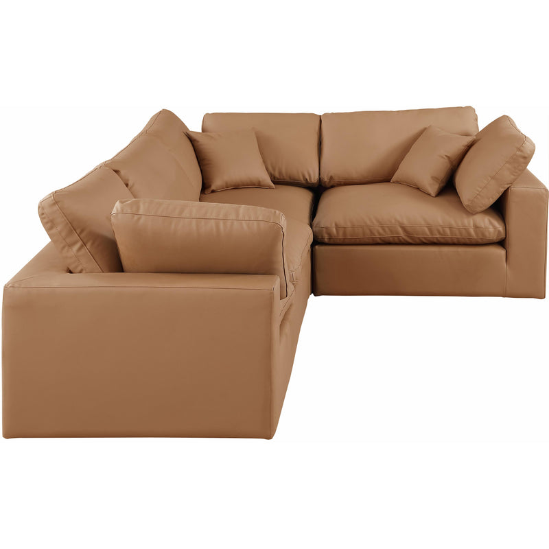 Meridian Comfy Cognac Vegan Leather Modular Sectional IMAGE 4