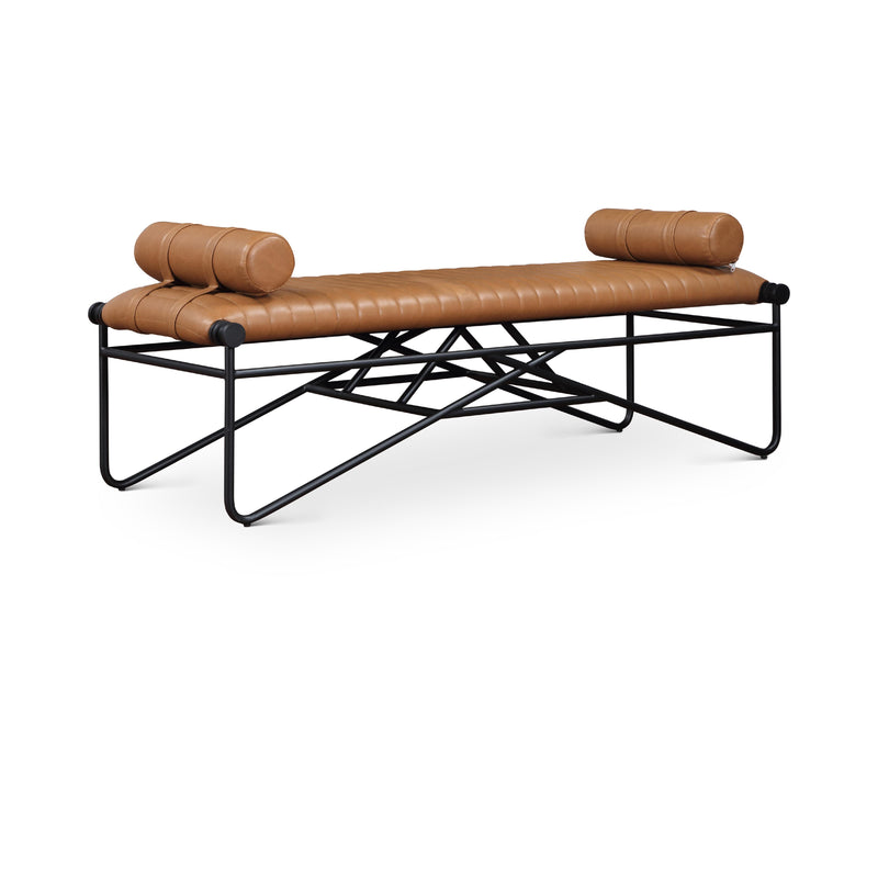 Meridian Gatsby Cognac Vegan Leather Bench IMAGE 1