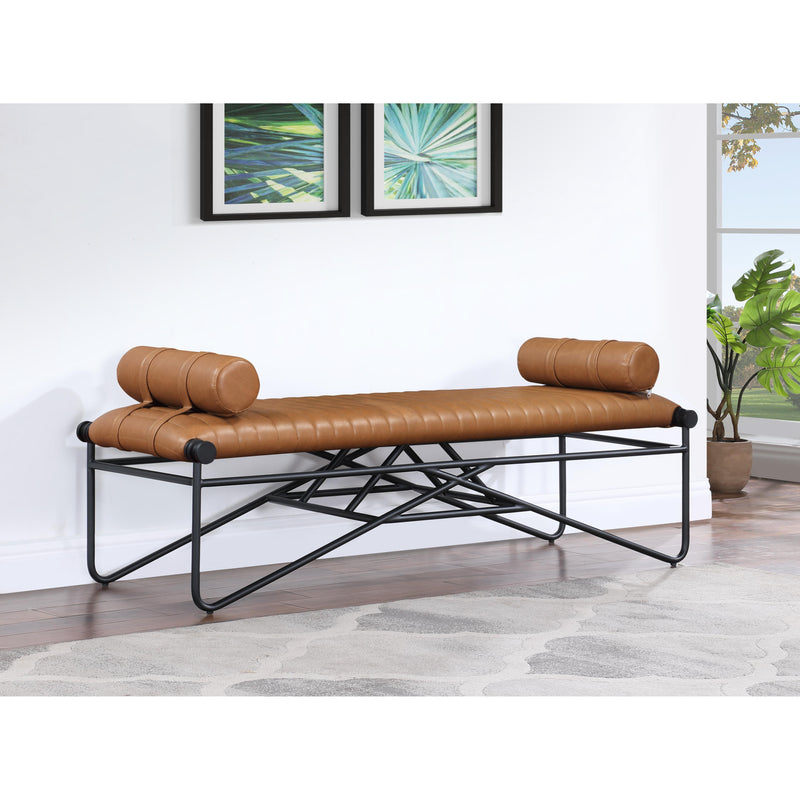 Meridian Gatsby Cognac Vegan Leather Bench IMAGE 2