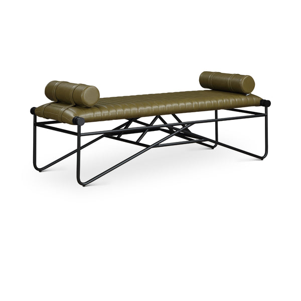 Meridian Gatsby Olive Vegan Leather Bench IMAGE 1