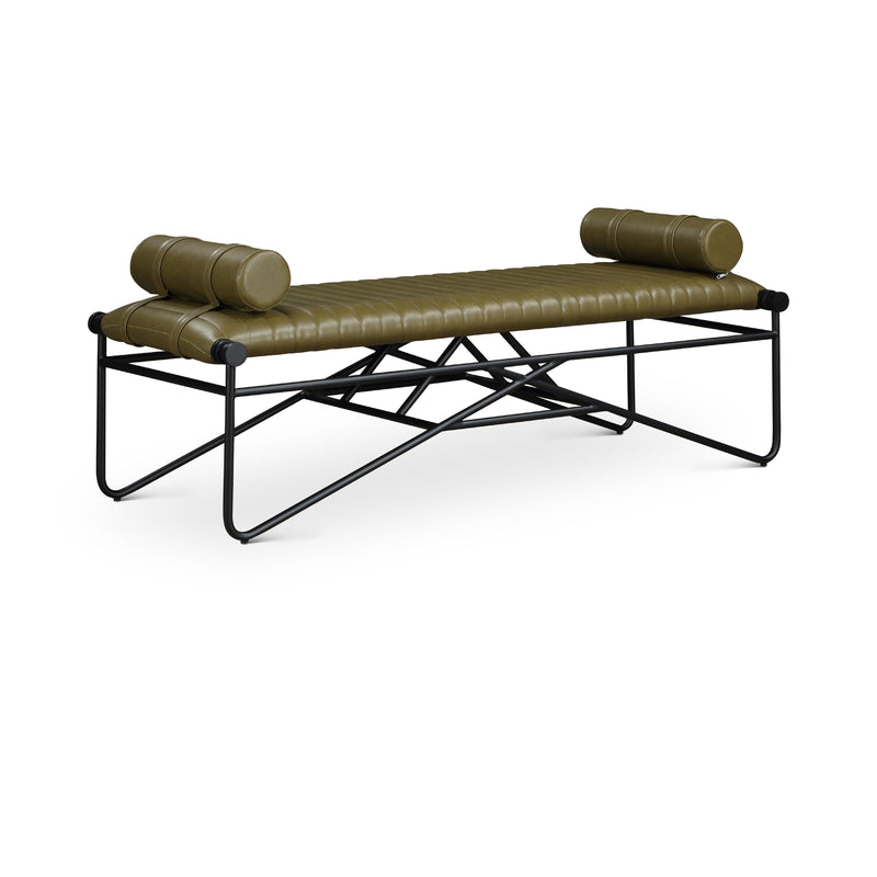 Meridian Gatsby Olive Vegan Leather Bench IMAGE 1
