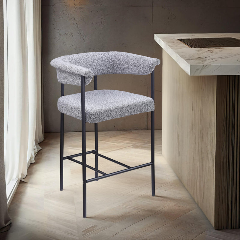 Meridian Malin Grey Boucle Fabric Counter Stool IMAGE 2