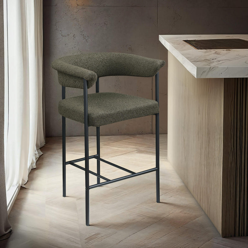 Meridian Malin Olive Boucle Fabric Counter Stool IMAGE 2