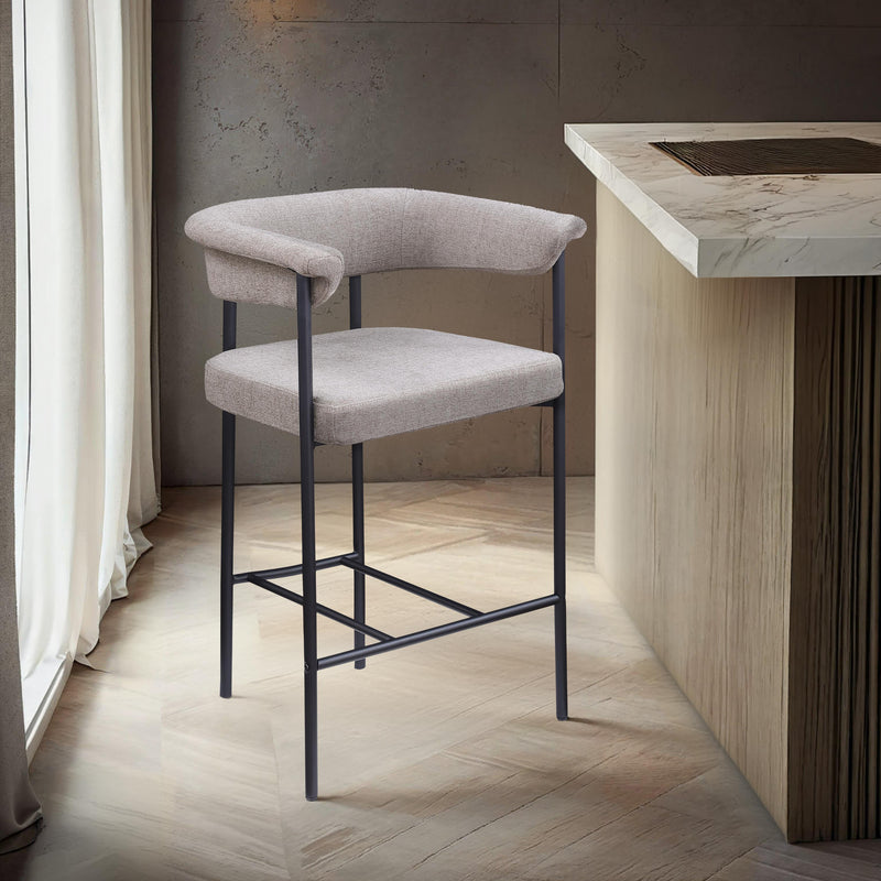 Meridian Malin Taupe Linen Textured Fabric Counter Stool IMAGE 2